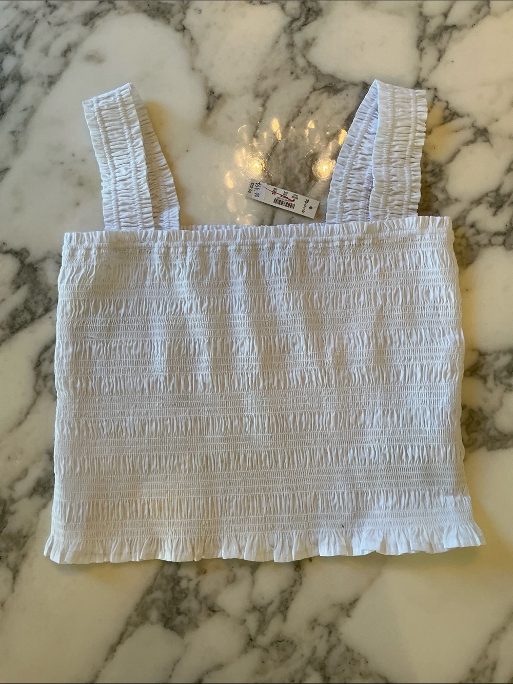 NWT Madewell White Poplin Smocked Tank Sz Medium NEEDS WASH - Picture 6 of 10